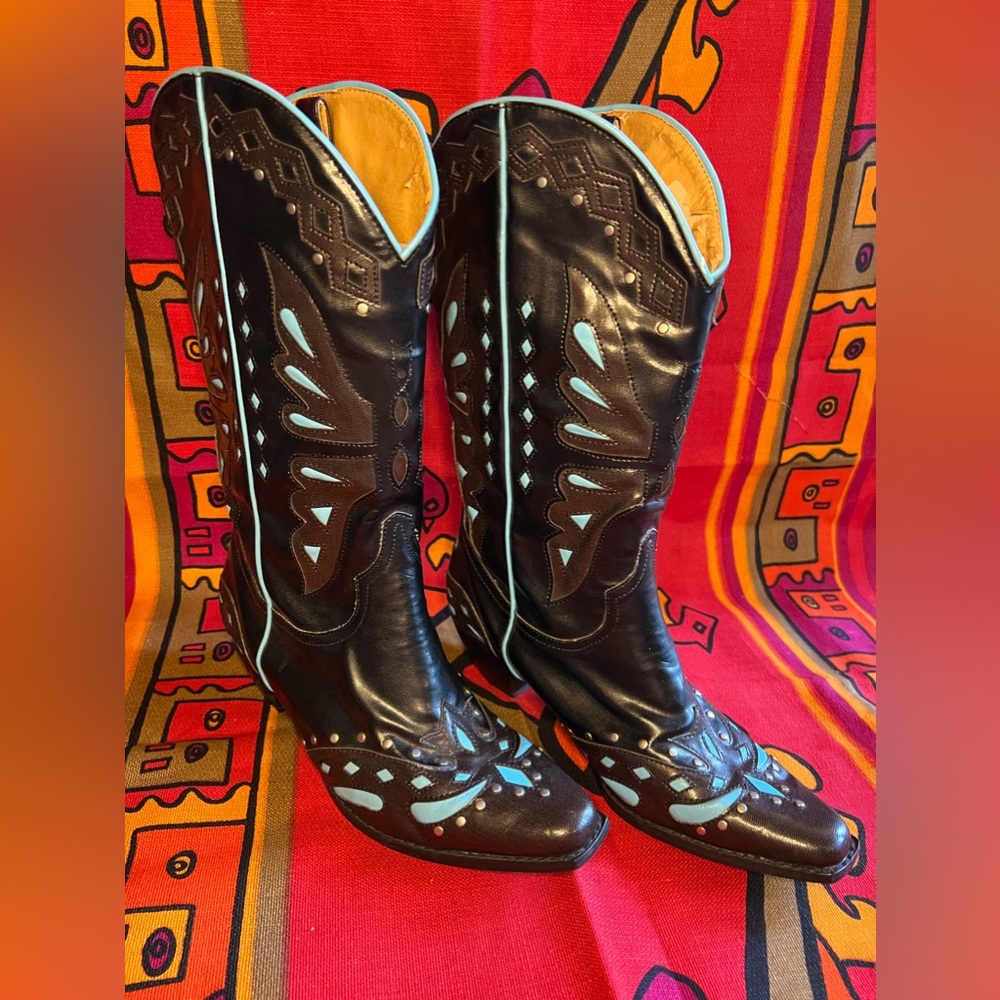 Diane Gilman turquoise butterfly inlay cowboy boots